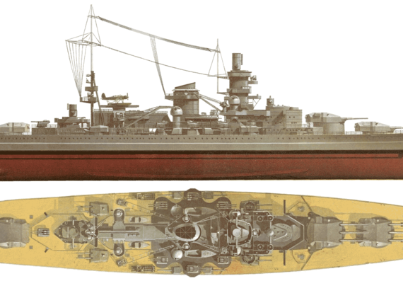 Combat ship DKM Scharnhorst 1942 [Battleship] - drawings, dimensions, pictures